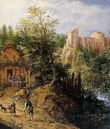 Pieter van Gunst Mountain Valley with Inn and Castle France oil painting art